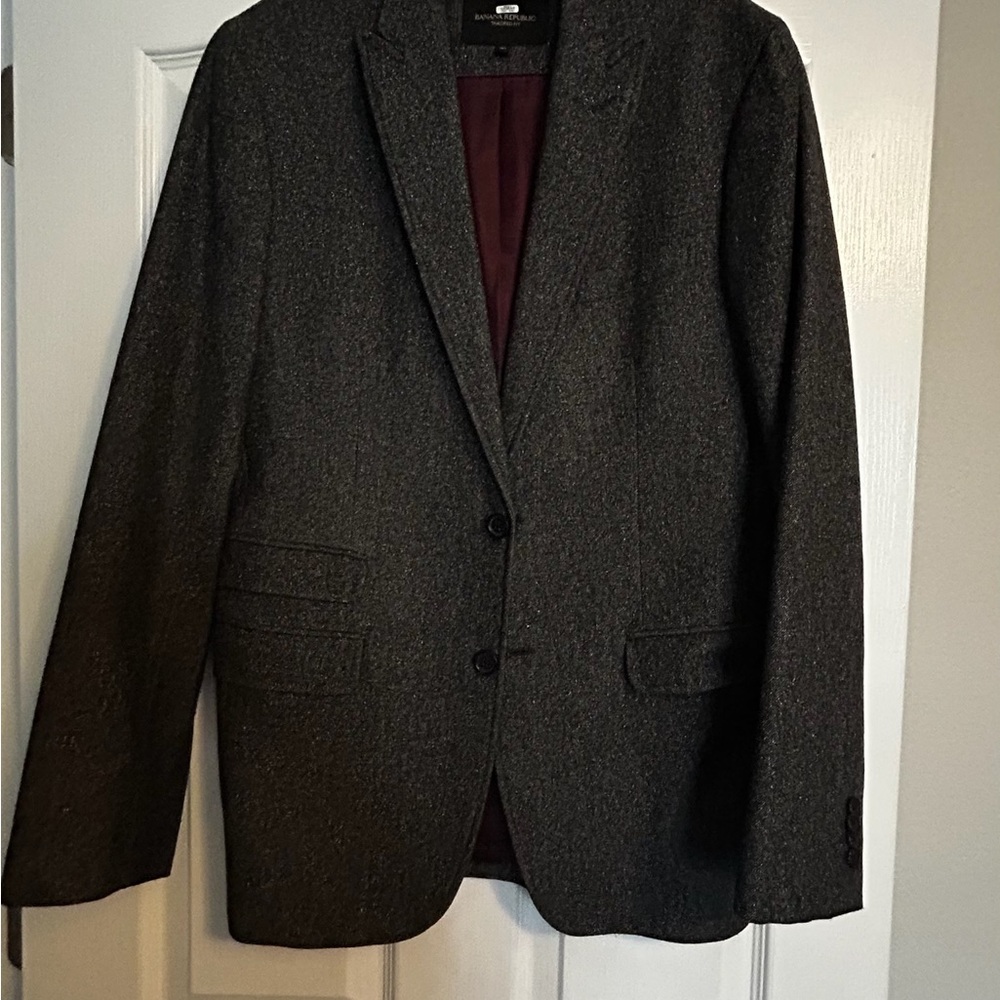 Banana Republic Tailored Fit Blazer 38R Gray Tweed Look Wool Blend